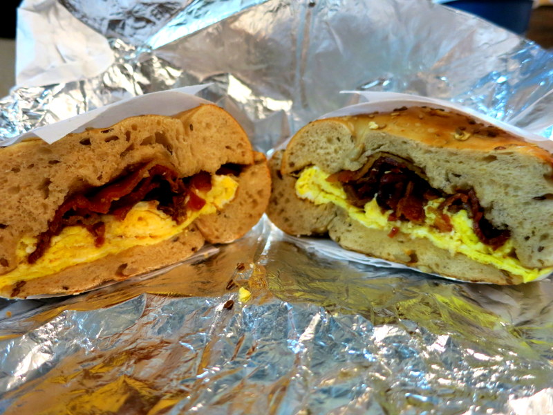 egg and bacon bagel Murray's bagel